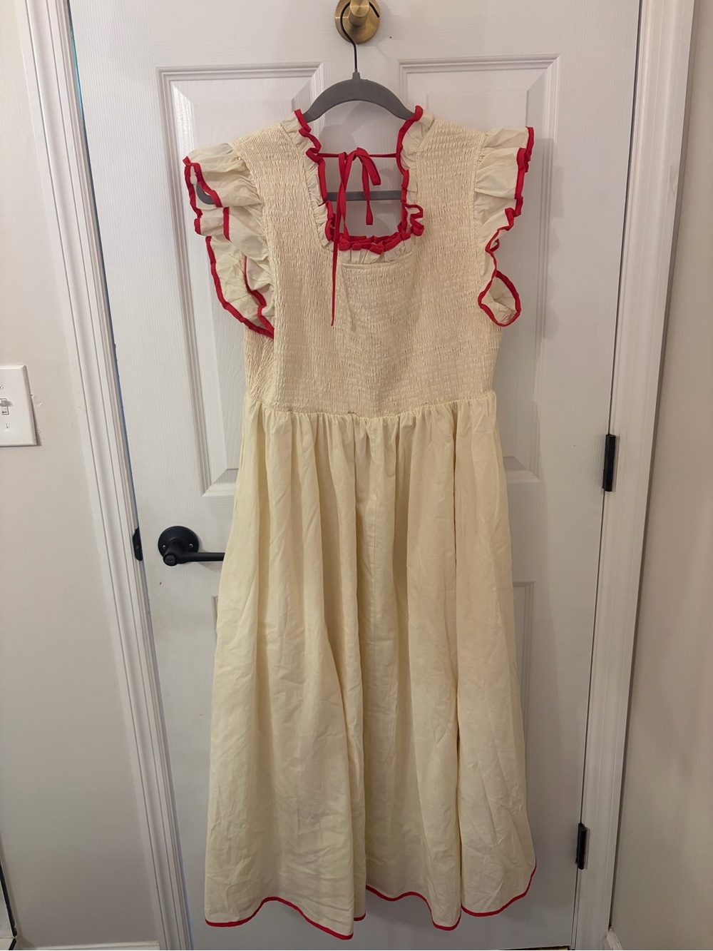 Annie Cream Maxi Dress with Red Ruffle Trim - Picture 4 of 4